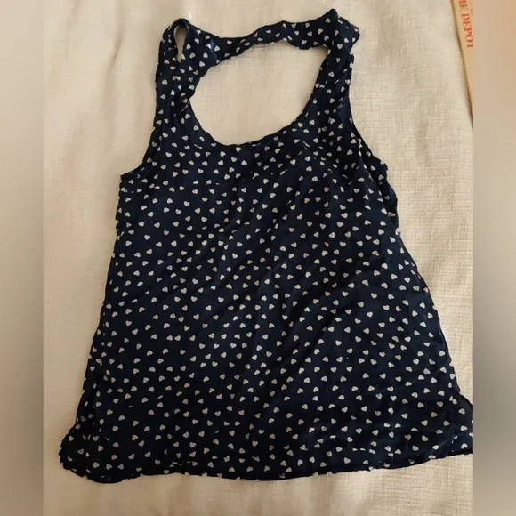 Blue Silk Navy Tank Top with Heart Pattern Women’s XS Silk Lightweight - Picture 5 of 7